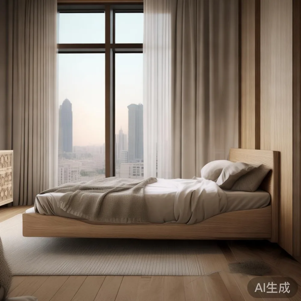 سرير خشب صلب فاخر بتصميم ما بعد الحداثة في شقة بالدوحة