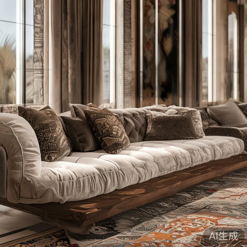 صورة واقعية لأثاث المجلس الفاخر بالتصميم الأمريكي في فيلا حديثة بالرياض
