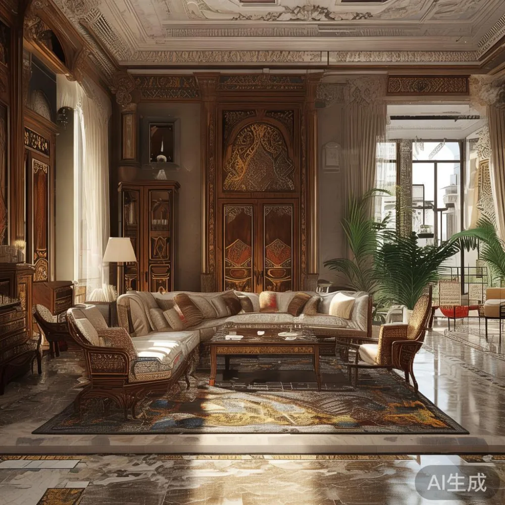 Luxury majlis furniture set in a modern living room, Dubai